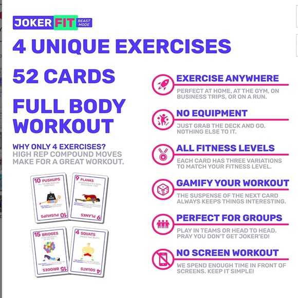 JOKER FIT Beast Mode Exercise Cards Full Body Strength Training Fitness Program - Picture 6 of 10